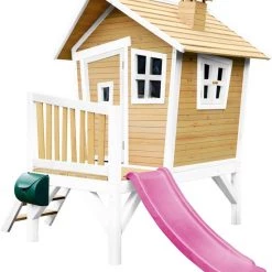 AXI Robin Speelhuis In Bruin/Wit - Met Verdieping En Paarse Glijbaan - Speelhuisje Voor De Tuin / Buiten - FSC Hout - Speeltoestel Voor Kinderen