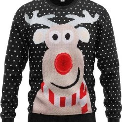 JAP Christmas JAP Foute Kersttrui - Rudolf Met 3D Neus Voor Volwassenen - Kerst - Dames En Heren - Kerstcadeau - S - Zwart