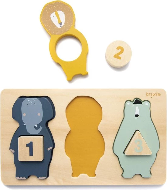 Trixie Houten Telpuzzel | Dieren | Mr. Elephant, Mr. Lion, Mr. Polar Bear | Couting Puzzle | Speelgoed 2 Trixie Houten Telpuzzel | Dieren | Mr. Elephant, Mr. Lion, Mr. Polar Bear | Couting Puzzle | Speelgoed - Afbeelding 2