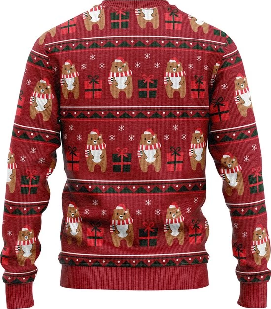 JAP Christmas JAP Foute Kersttrui - Beer Met Geschenk - Kerstcadeau Volwassenen - Dames En Heren - Kerst - 3XL - Donker Rood 2 JAP Christmas JAP Foute Kersttrui - Beer Met Geschenk - Kerstcadeau Volwassenen - Dames En Heren - Kerst - 3XL - Donker Rood - Afbeelding 2