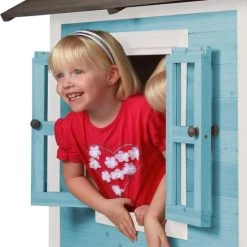 AXI Beach Lodge XL Speelhuis In Caribisch Blauw - Met Verdieping En Grijze Glijbaan - Speelhuisje Voor De Tuin / Buiten - FSC Hout - Speeltoestel Voor Kinderen -Duurzamer-speelgoed Winkel 550x736 1